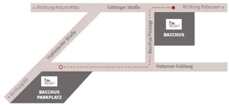 Grafische Karte mit markierten Parkplätzen beim griechischen Restaurant Bacchus 1 in Arnum bei Hemmingen